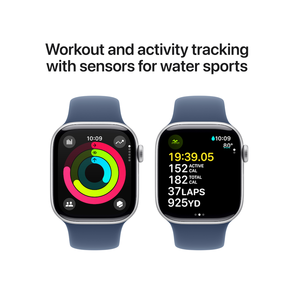 Apple Watch Series 10 42mm Silver Aluminium Case with Denim Sport Band - Image 5