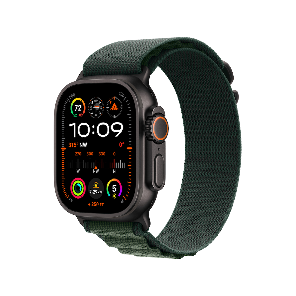 Apple Watch Ultra 2 Black Titanium Case With Dark Green Alpine Loop - Image 2
